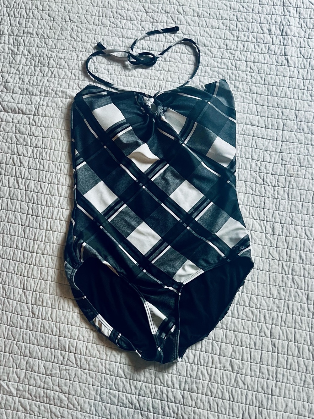 Albion Fit Key Black and White Plaid Patterned Halter - Size M